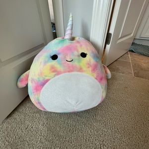 Rainbow tie dye narwhal with sparkles